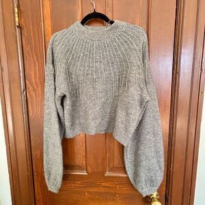 ZARA AW18 Grey Fringed Beaded Knit Sweater Cropped Embellished M